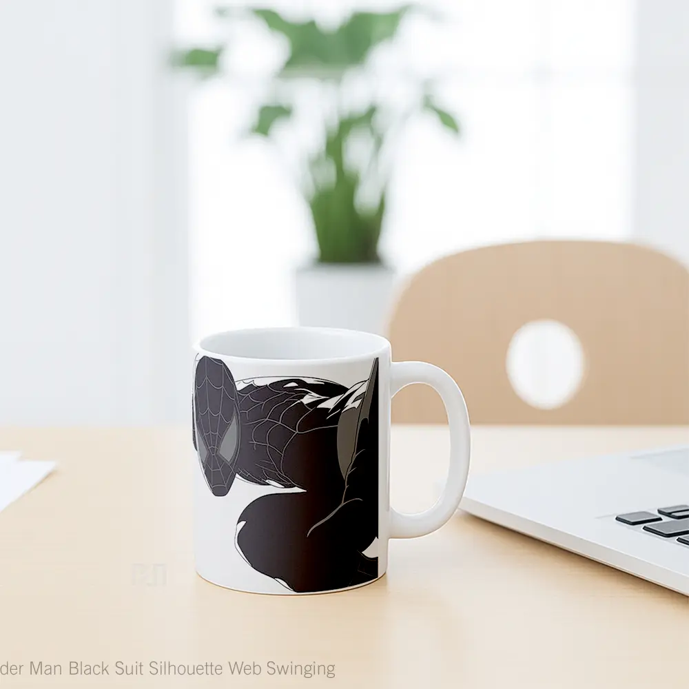 Mug Spider Man Black Suit Silhouette Web Swinging Koleksi Mug Limited Edition - All-side / Desain