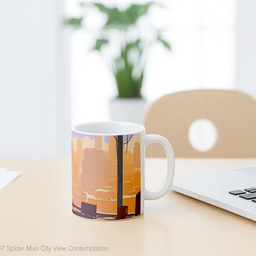 Mug Spider Man City View Contemplation Gelas Keramik Desain Unik - All-side / Desain