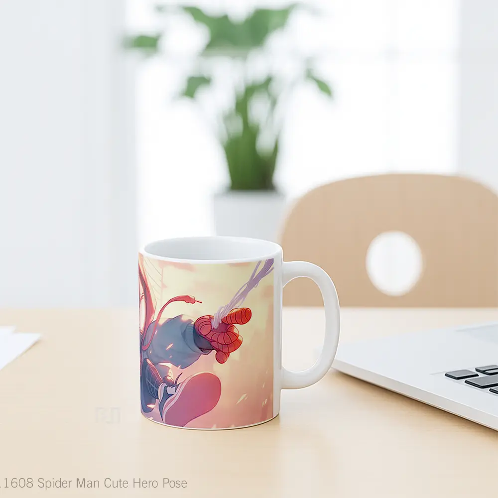 Mug Spider Man Cute Hero Pose Mug Anime Populer Koleksi Spesial - All-side / Desain
