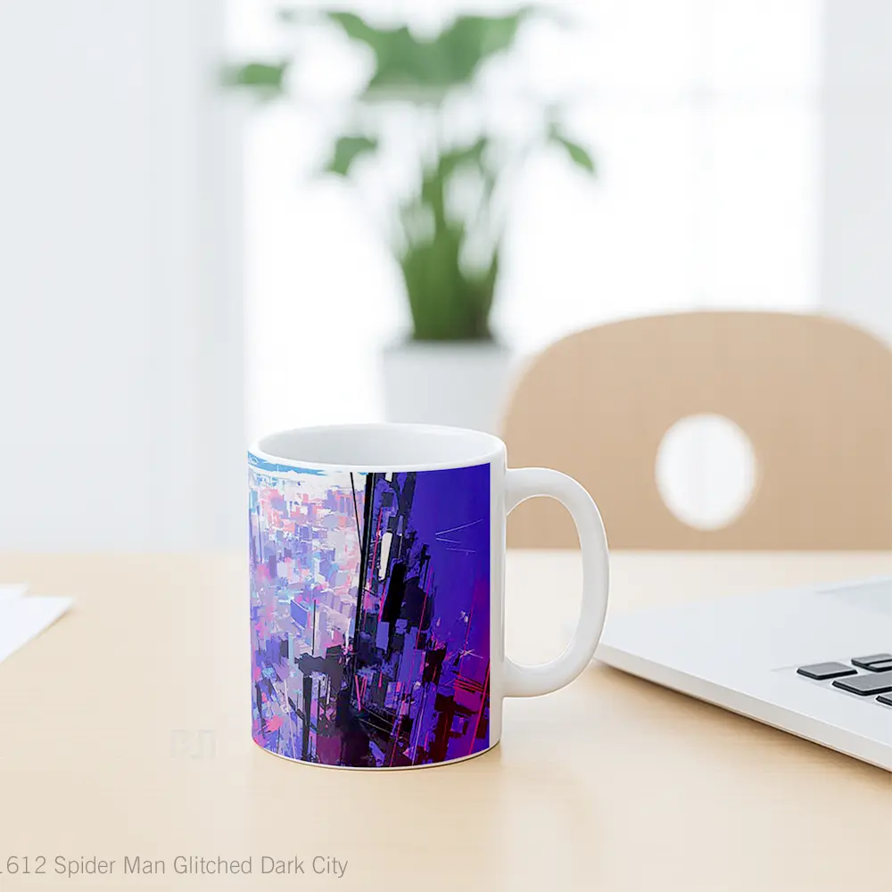 Mug Spider Man Glitched Dark City Gelas Keramik Desain Unik - All-side / Desain