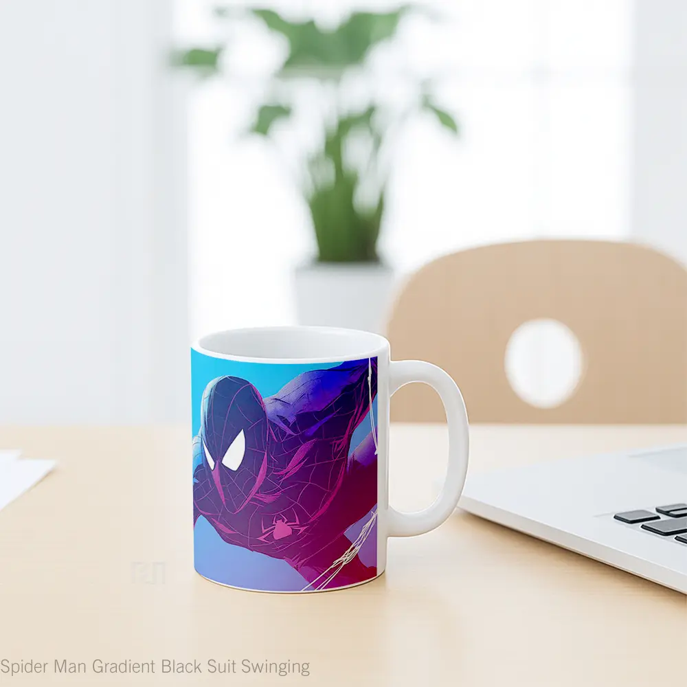 Mug Spider Man Gradient Black Suit Swinging Gelas Keramik Desain Unik - All-side / Desain