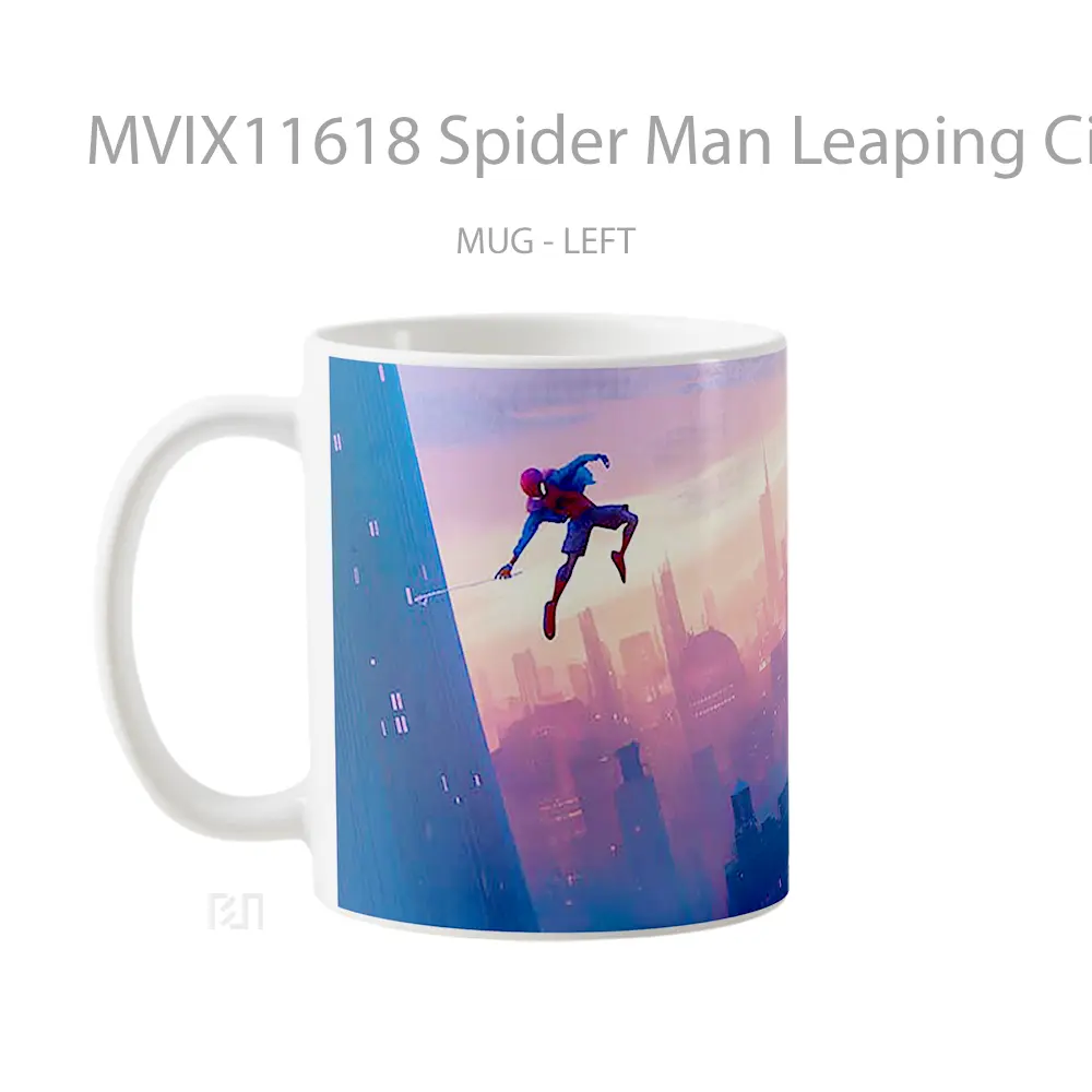 Mug Spider Man Leaping City Sunset Hadiah Lucu dan Menarik - All-side / Desain