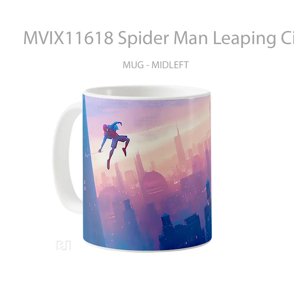 Mug Spider Man Leaping City Sunset Hadiah Lucu dan Menarik - All-side / Desain
