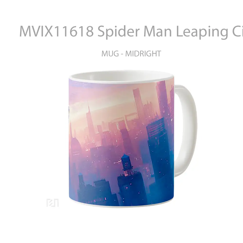 Mug Spider Man Leaping City Sunset Hadiah Lucu dan Menarik - All-side / Desain