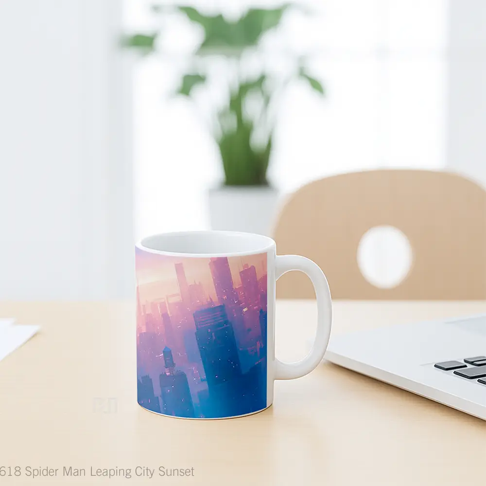 Mug Spider Man Leaping City Sunset Hadiah Lucu dan Menarik - All-side / Desain