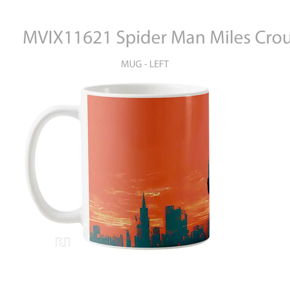Mug Spider Man Miles Crouching Cityscape Mug Aesthetic Koleksi Spesial - All-side / Desain