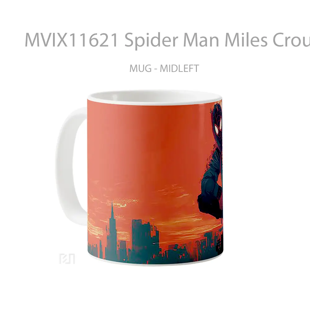 Mug Spider Man Miles Crouching Cityscape Mug Aesthetic Koleksi Spesial - All-side / Desain