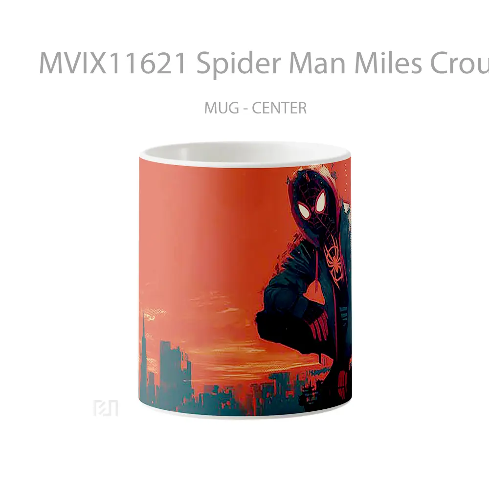 Mug Spider Man Miles Crouching Cityscape Mug Aesthetic Koleksi Spesial