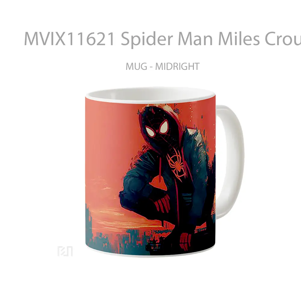 Mug Spider Man Miles Crouching Cityscape Mug Aesthetic Koleksi Spesial - All-side / Desain