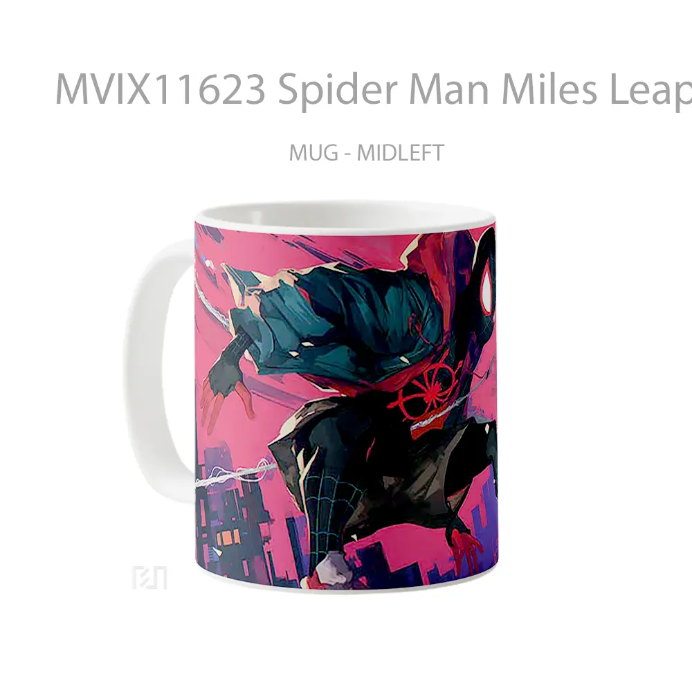 Mug Spider Man Miles Leaping Hadiah Lucu dan Menarik - All-side / Desain