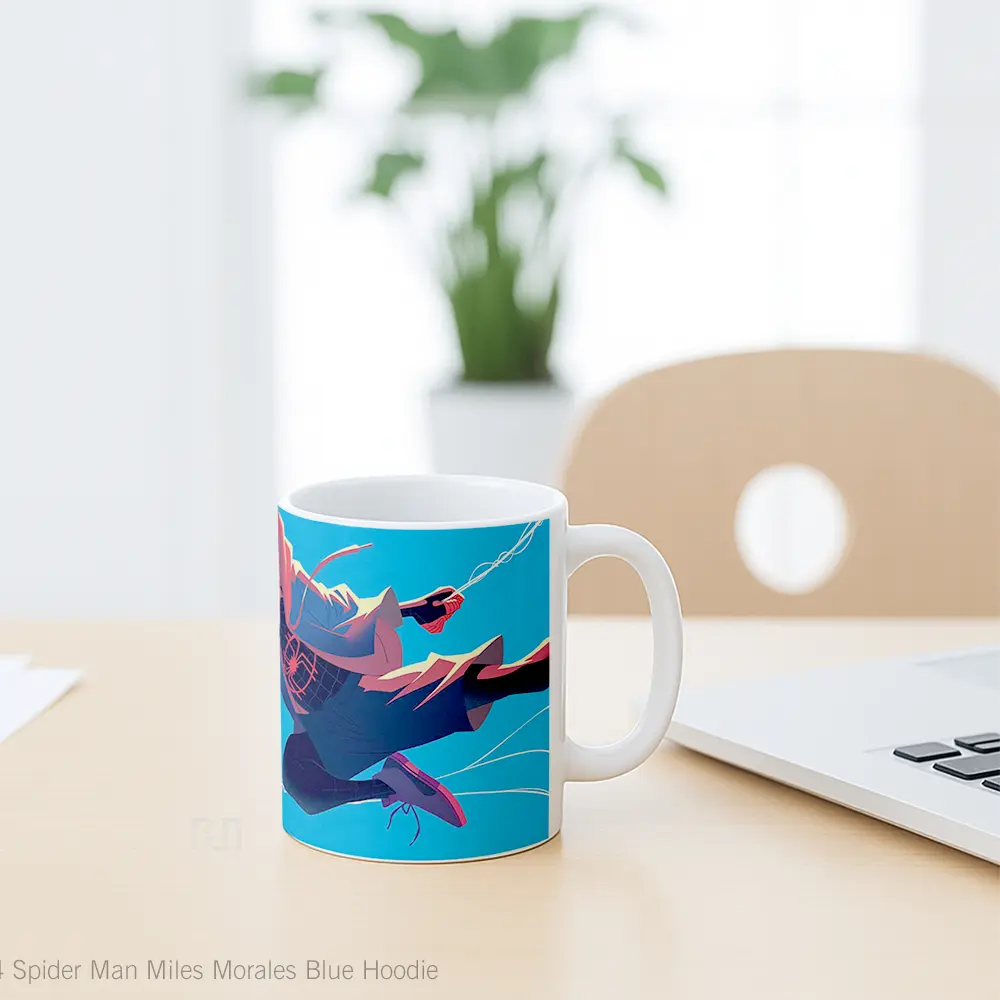 Mug Spider Man Miles Morales Blue Hoodie Hadiah Lucu dan Menarik - All-side / Desain