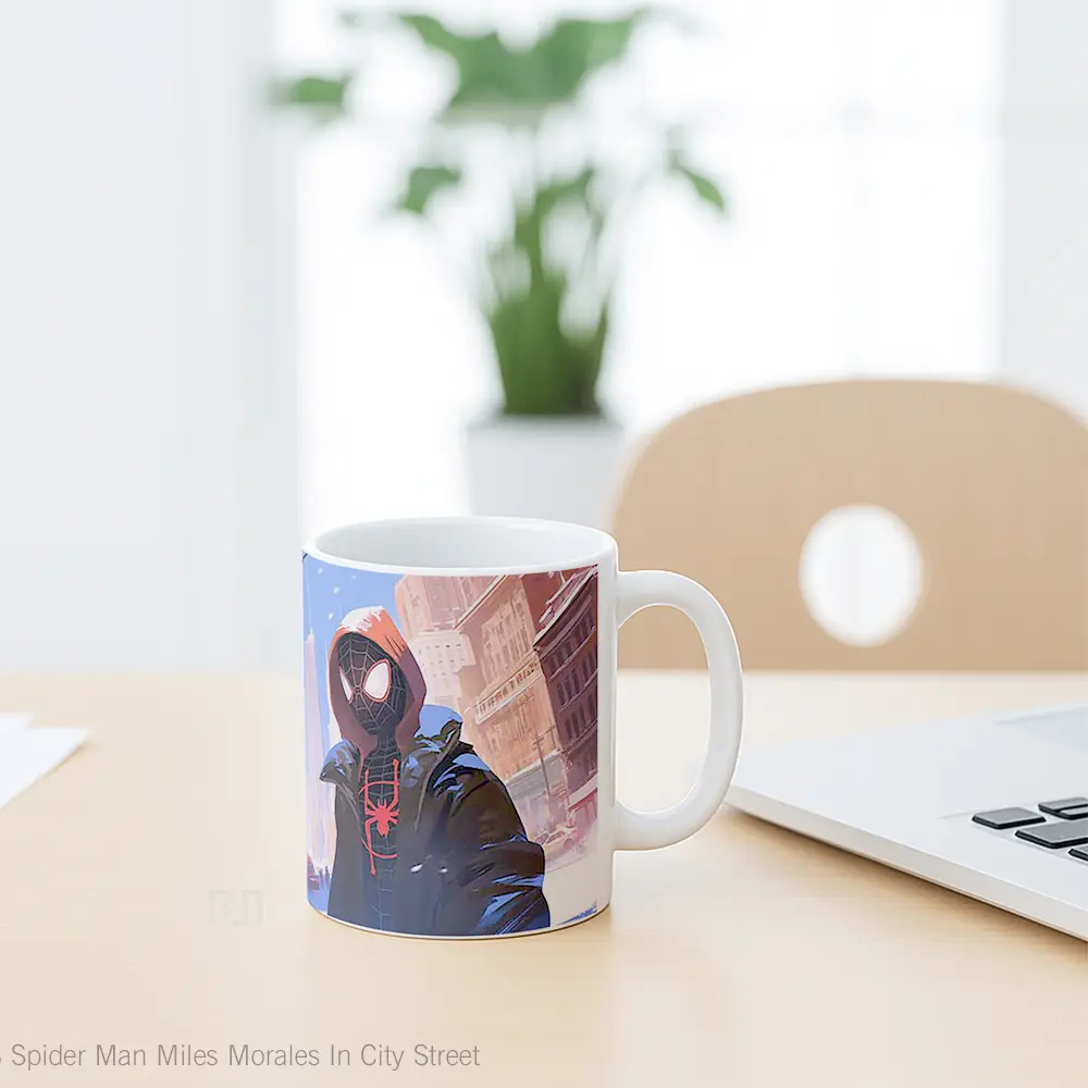 Mug Spider Man Miles Morales In City Street Gelas Keramik Desain Unik - All-side / Desain