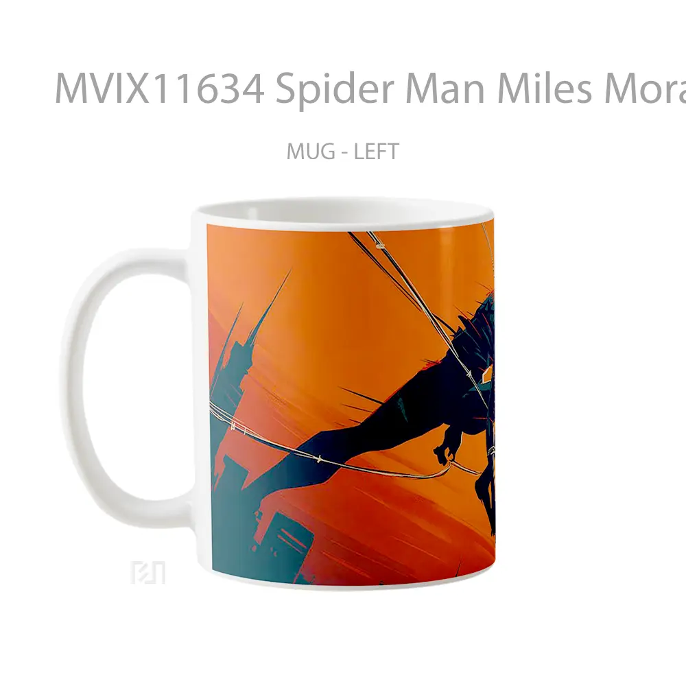 Mug Spider Man Miles Morales Red Orange City Hadiah Lucu dan Menarik - All-side / Desain