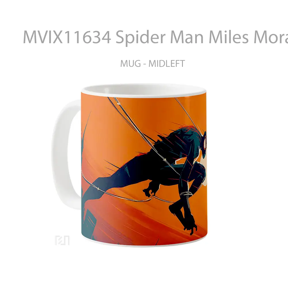 Mug Spider Man Miles Morales Red Orange City Hadiah Lucu dan Menarik - All-side / Desain