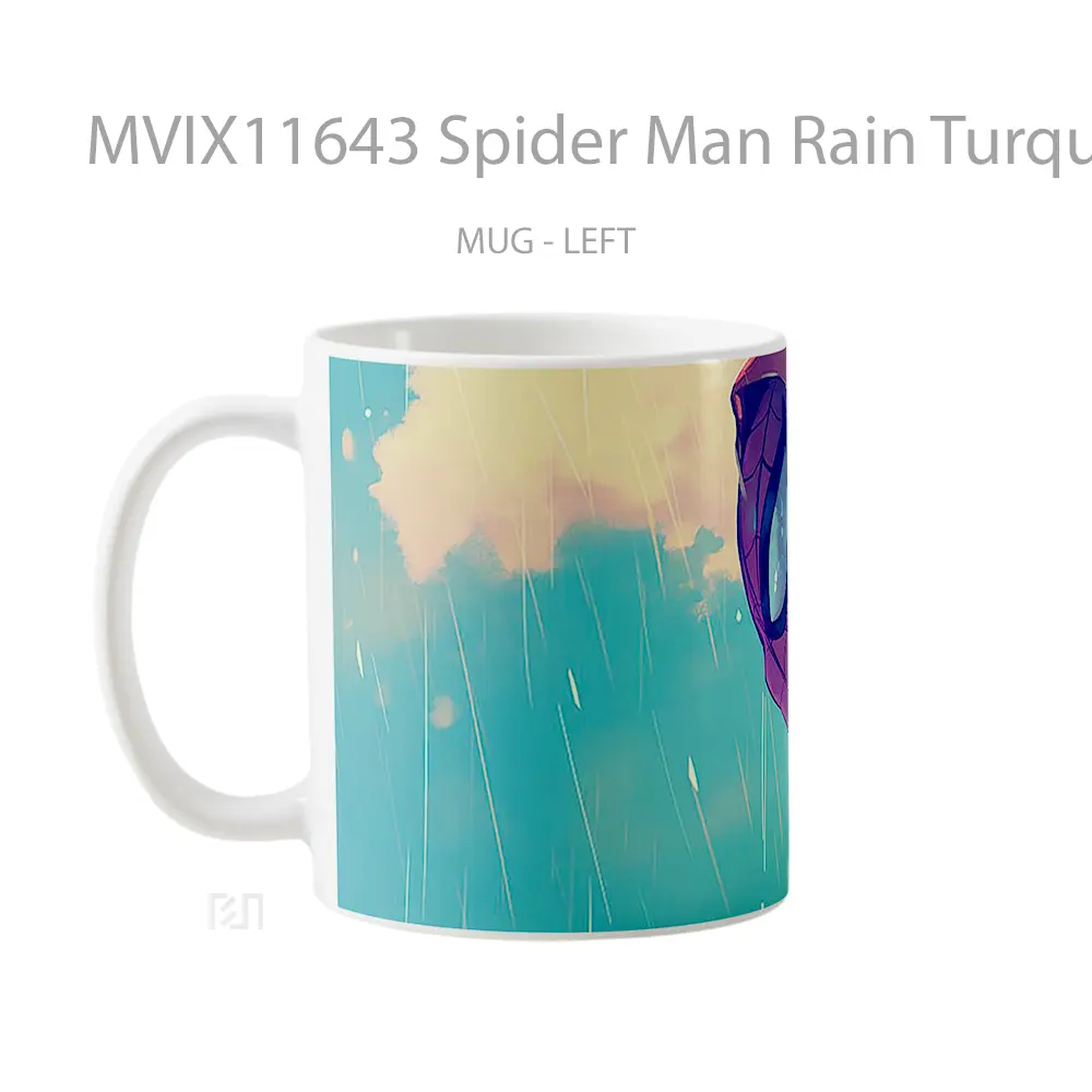 Mug Spider Man Rain Turquoise Hadiah Lucu dan Menarik - All-side / Desain