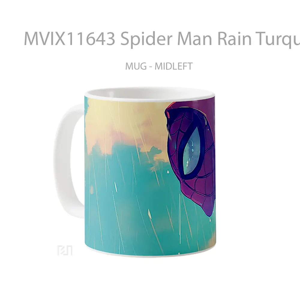 Mug Spider Man Rain Turquoise Hadiah Lucu dan Menarik - All-side / Desain