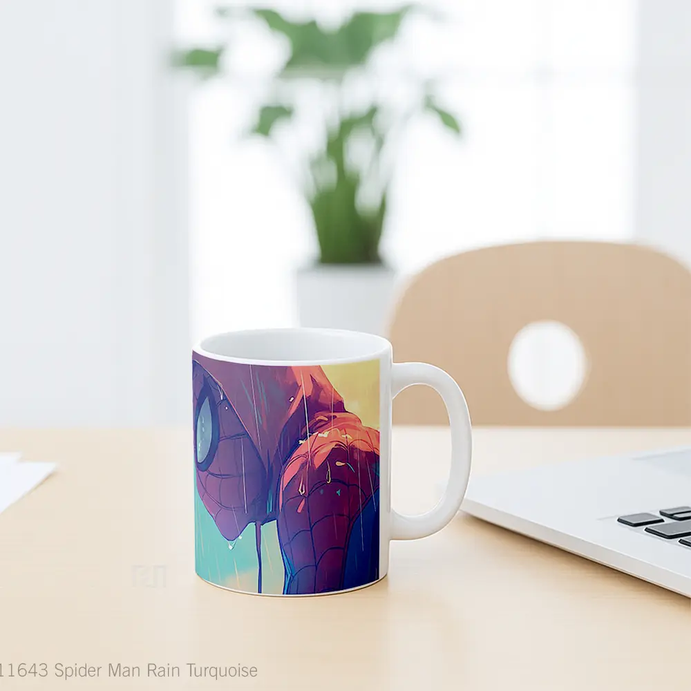 Mug Spider Man Rain Turquoise Hadiah Lucu dan Menarik - All-side / Desain