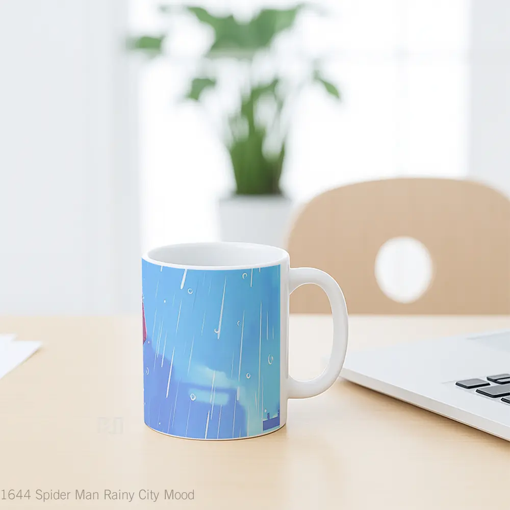 Mug Spider Man Rainy City Mood Gelas Keramik Desain Unik - All-side / Desain