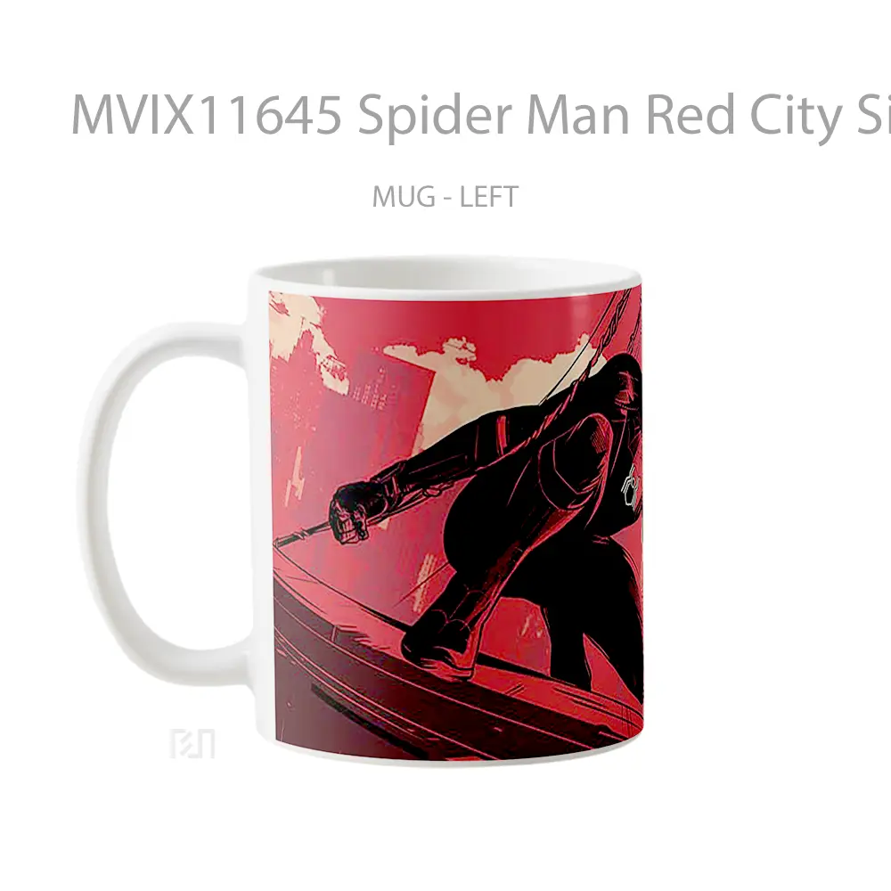 Mug Spider Man Red City Silhouette Mug Aesthetic Koleksi Spesial - All-side / Desain
