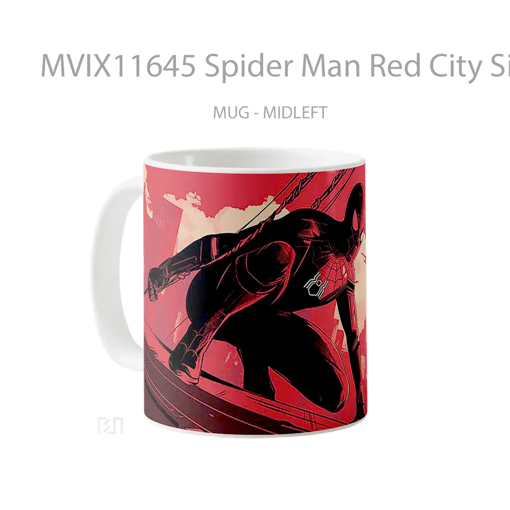 Mug Spider Man Red City Silhouette Mug Aesthetic Koleksi Spesial - All-side / Desain