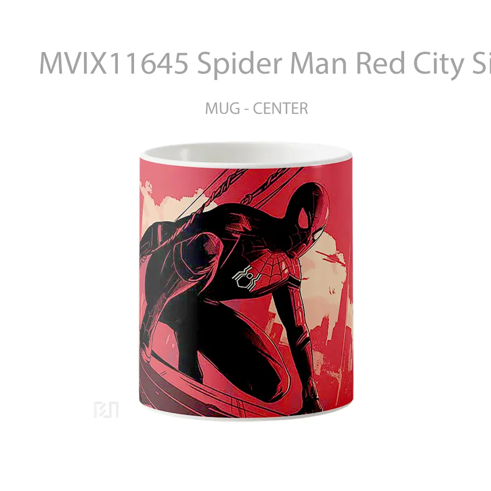 Mug Spider Man Red City Silhouette Mug Aesthetic Koleksi Spesial