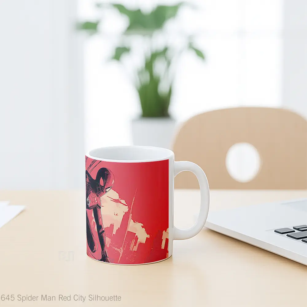 Mug Spider Man Red City Silhouette Mug Aesthetic Koleksi Spesial - All-side / Desain