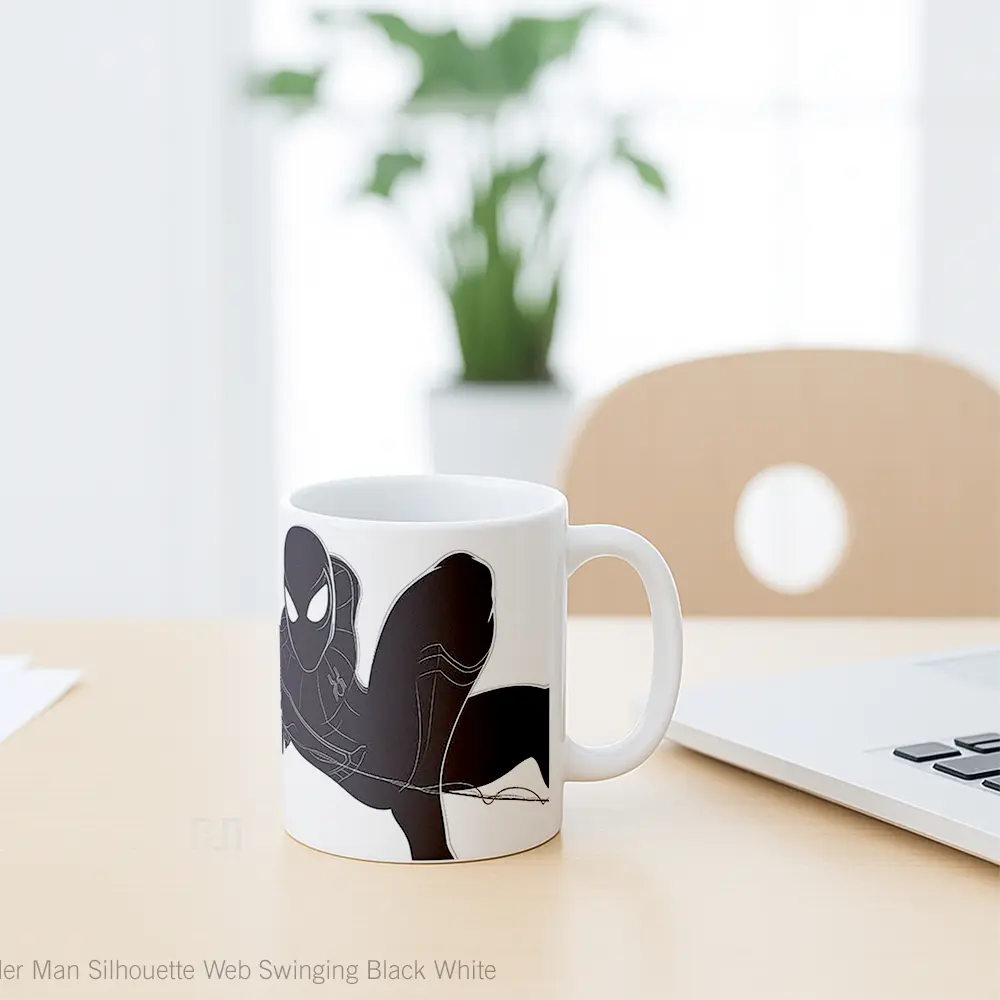 Mug Spider Man Silhouette Web Swinging Black White Koleksi Mug Limited Edition - All-side / Desain