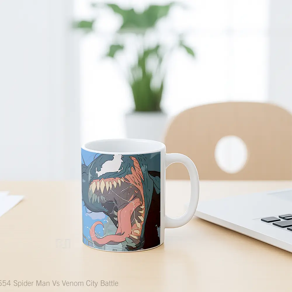 Mug Spider Man Vs Venom City Battle Mug Aesthetic Koleksi Spesial - All-side / Desain