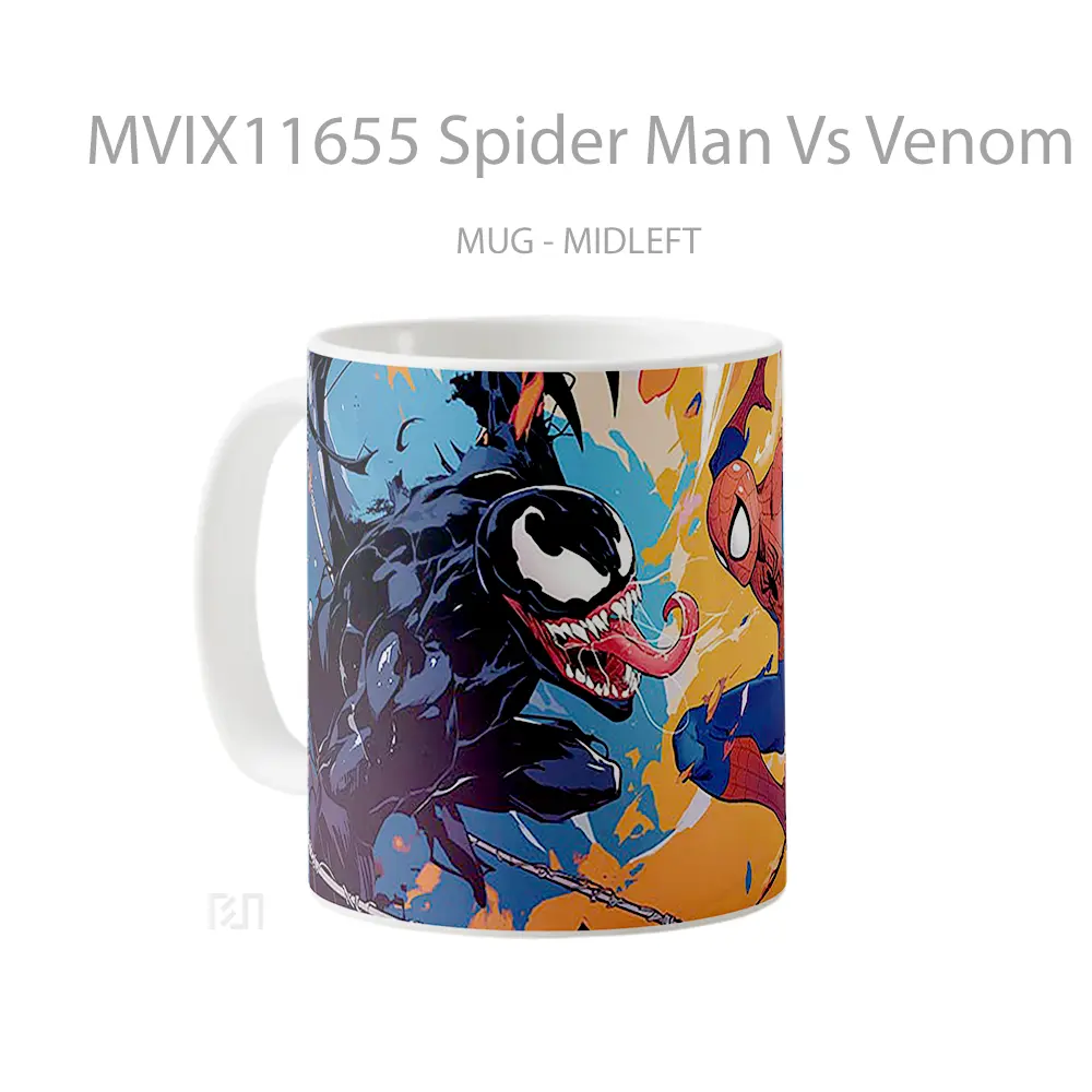 Mug Spider Man Vs Venom Marvel Comics Fight Gelas Keramik Koleksi Superhero - All-side / Desain