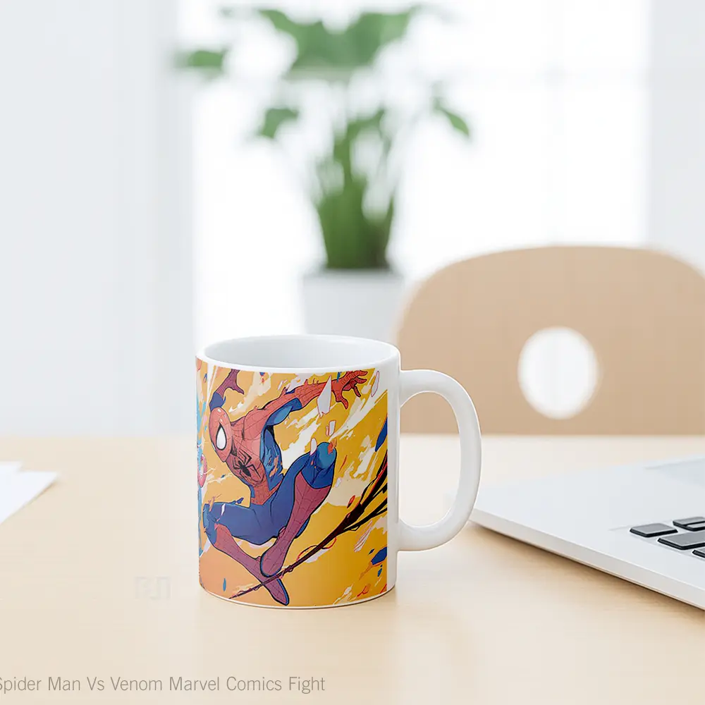 Mug Spider Man Vs Venom Marvel Comics Fight Gelas Keramik Koleksi Superhero - All-side / Desain