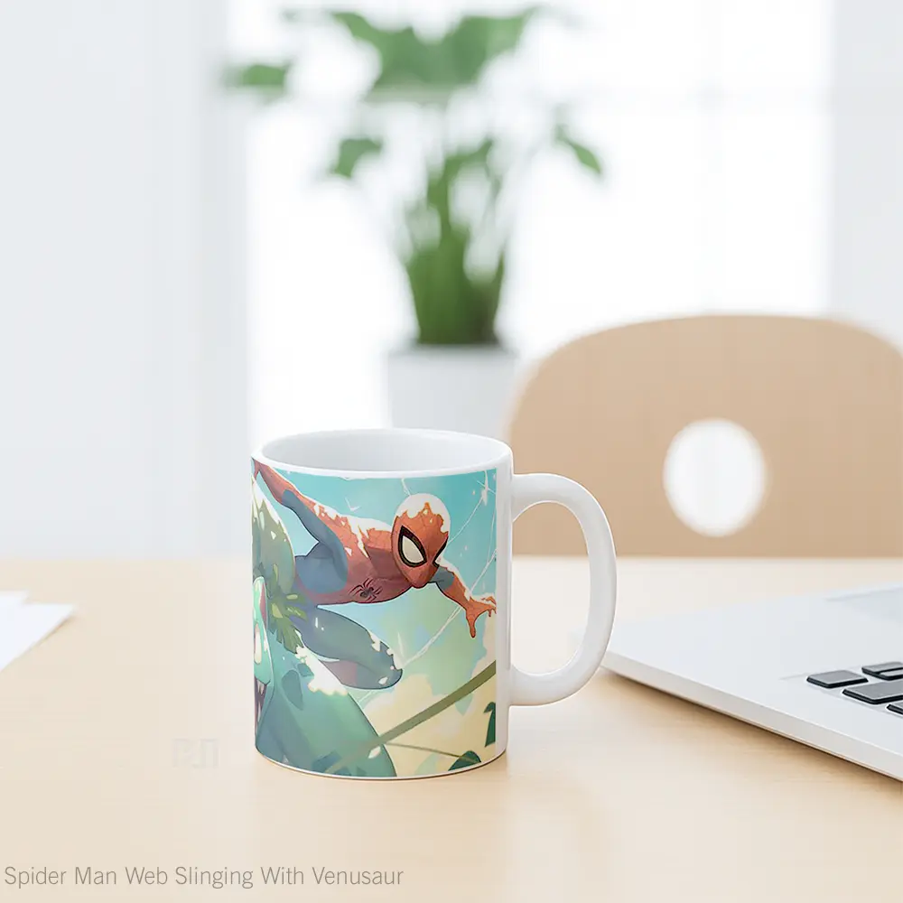 Mug Spider Man Web Slinging With Venusaur Gelas Keramik Desain Unik - All-side / Desain