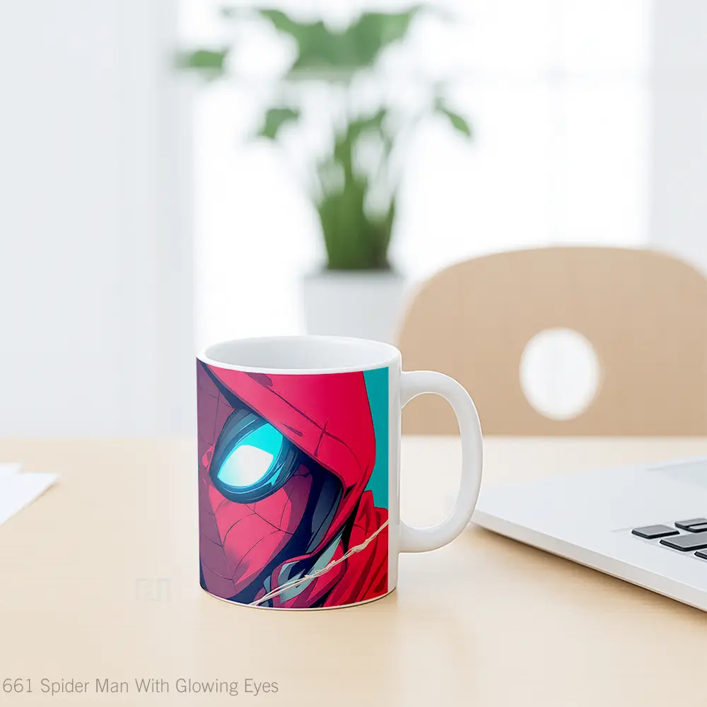 Mug Spider Man With Glowing Eyes Mug Aesthetic Koleksi Spesial - All-side / Desain