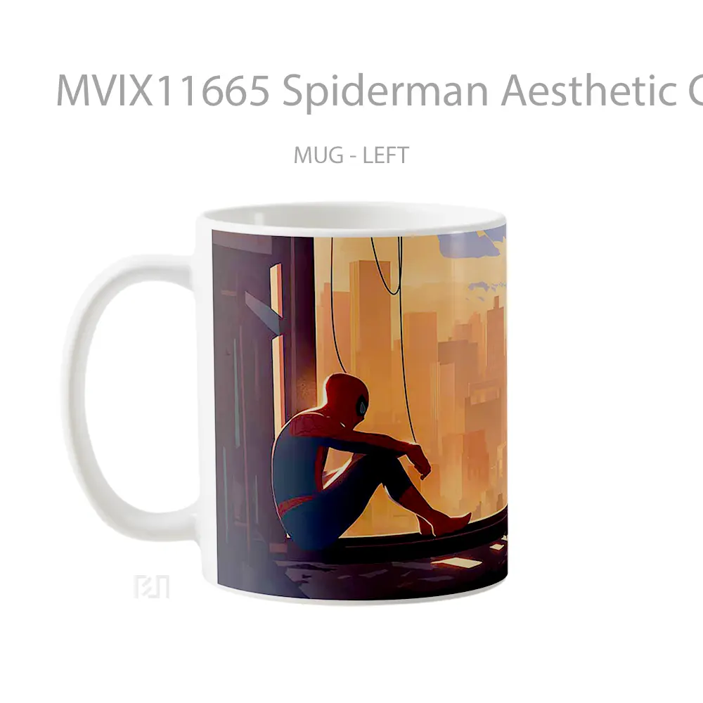 Mug Spiderman Aesthetic City Sunset Hadiah Spesial Fans Superhero - All-side / Desain
