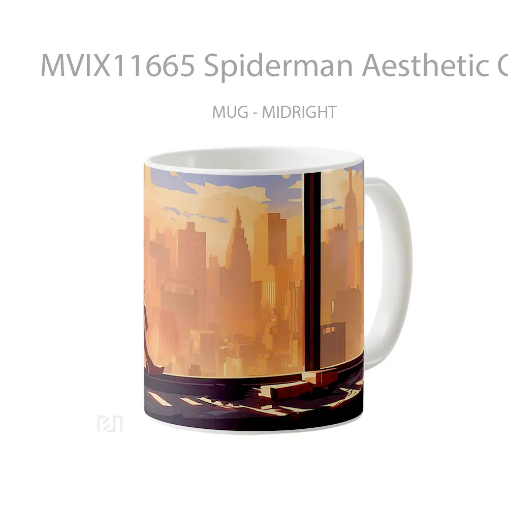 Mug Spiderman Aesthetic City Sunset Hadiah Spesial Fans Superhero - All-side / Desain