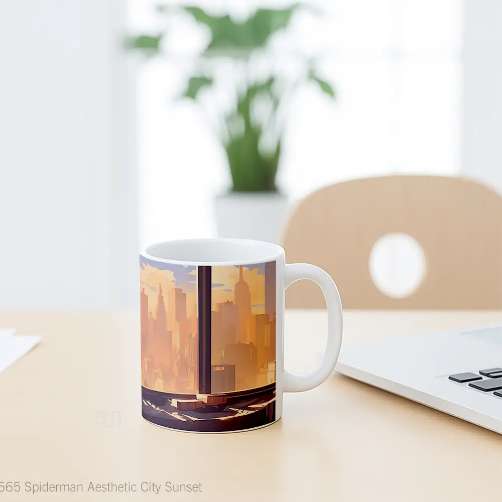 Mug Spiderman Aesthetic City Sunset Hadiah Spesial Fans Superhero - All-side / Desain