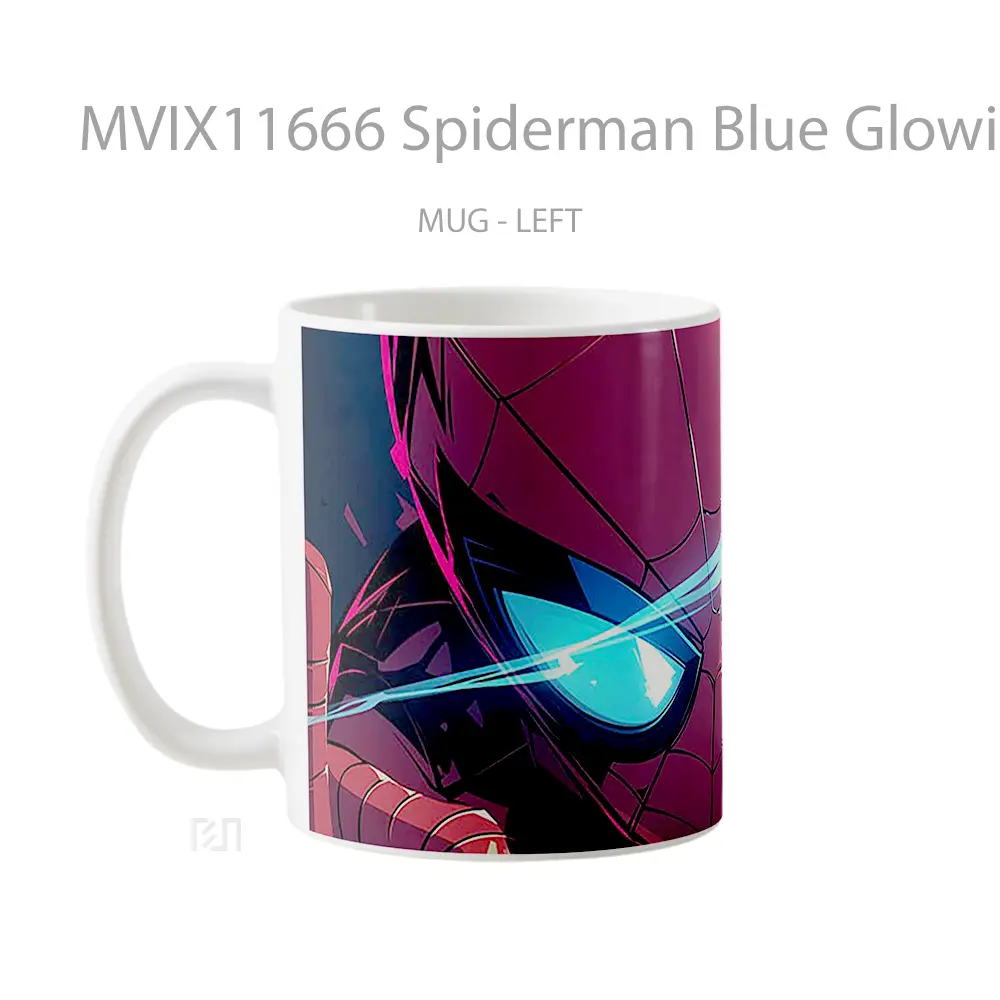 Mug Spiderman Blue Glowing Eyes Art Merchandise Karakter Ikonik - All-side / Desain