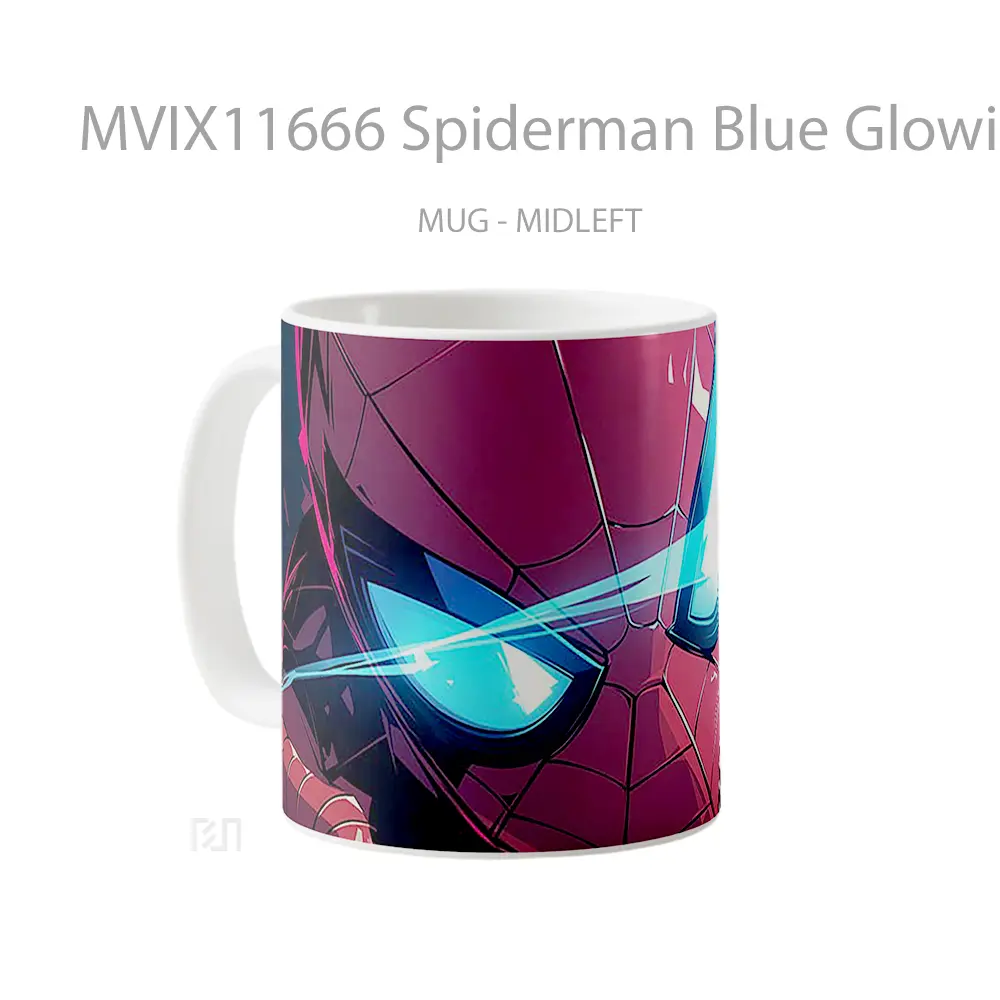 Mug Spiderman Blue Glowing Eyes Art Merchandise Karakter Ikonik - All-side / Desain