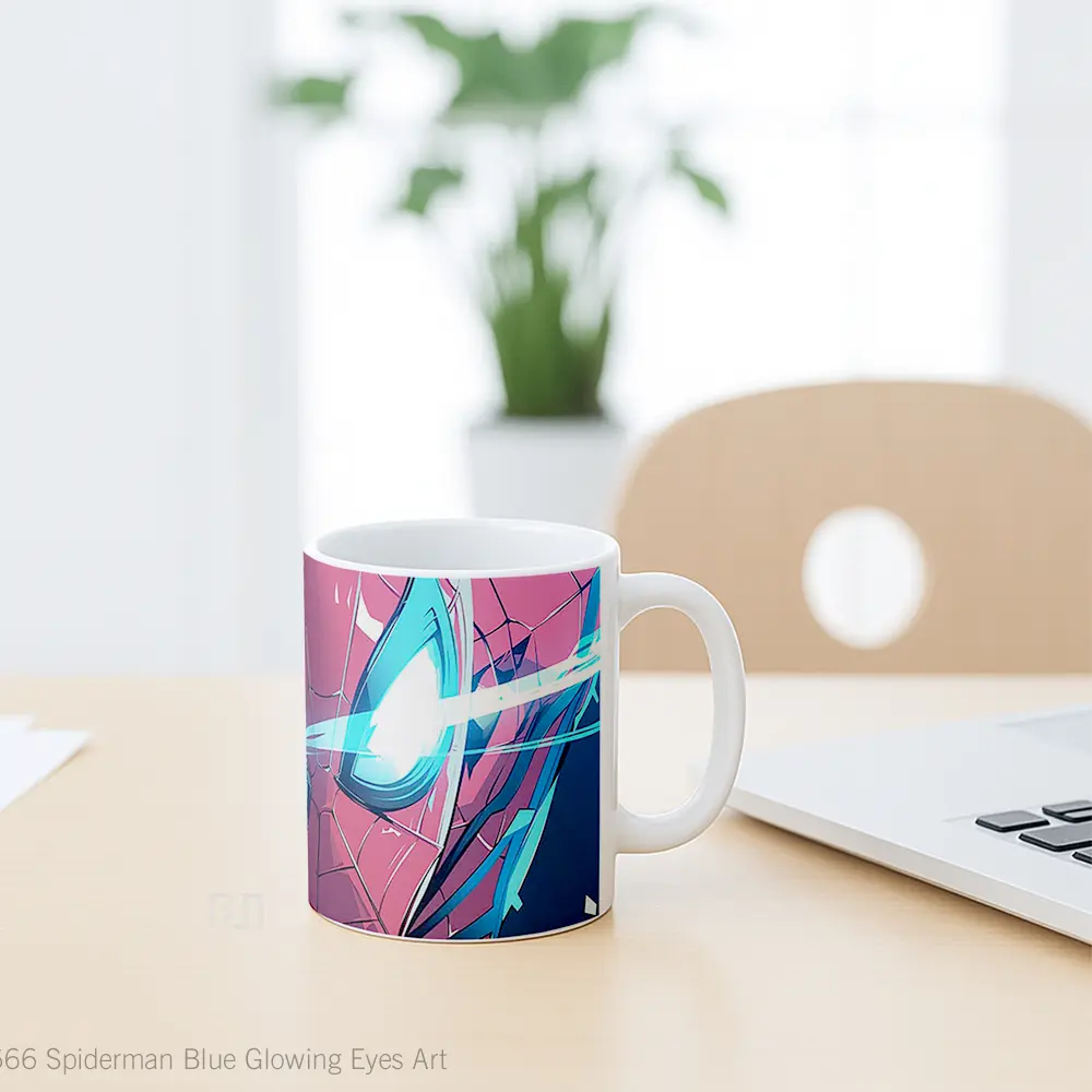 Mug Spiderman Blue Glowing Eyes Art Merchandise Karakter Ikonik - All-side / Desain