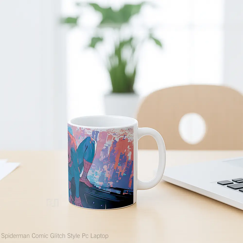 Mug Spiderman Comic Glitch Style Pc Laptop Koleksi Mug Film dan Komik - All-side / Desain
