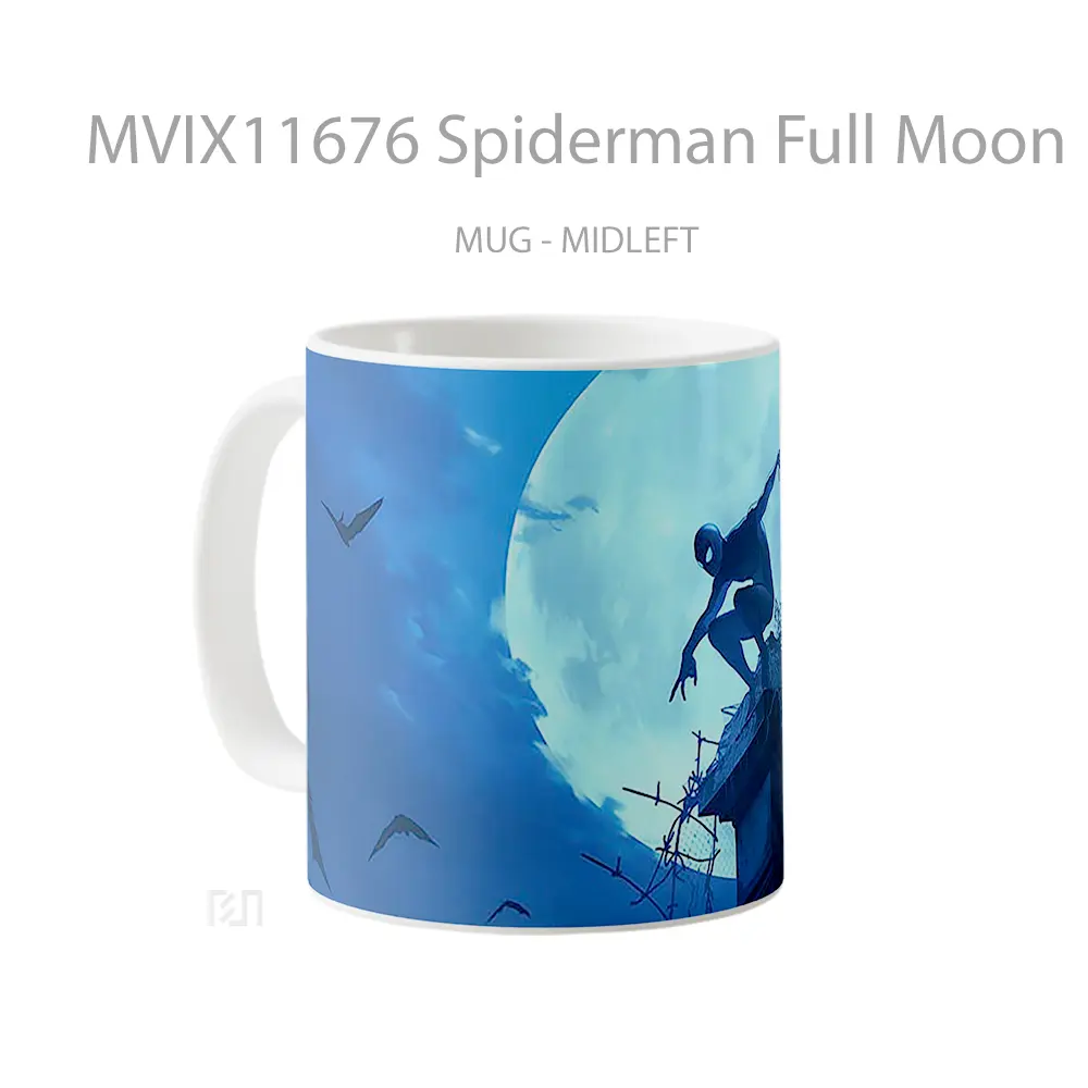 Mug Spiderman Full Moon Night Blue Hadiah Spesial Fans Superhero - All-side / Desain