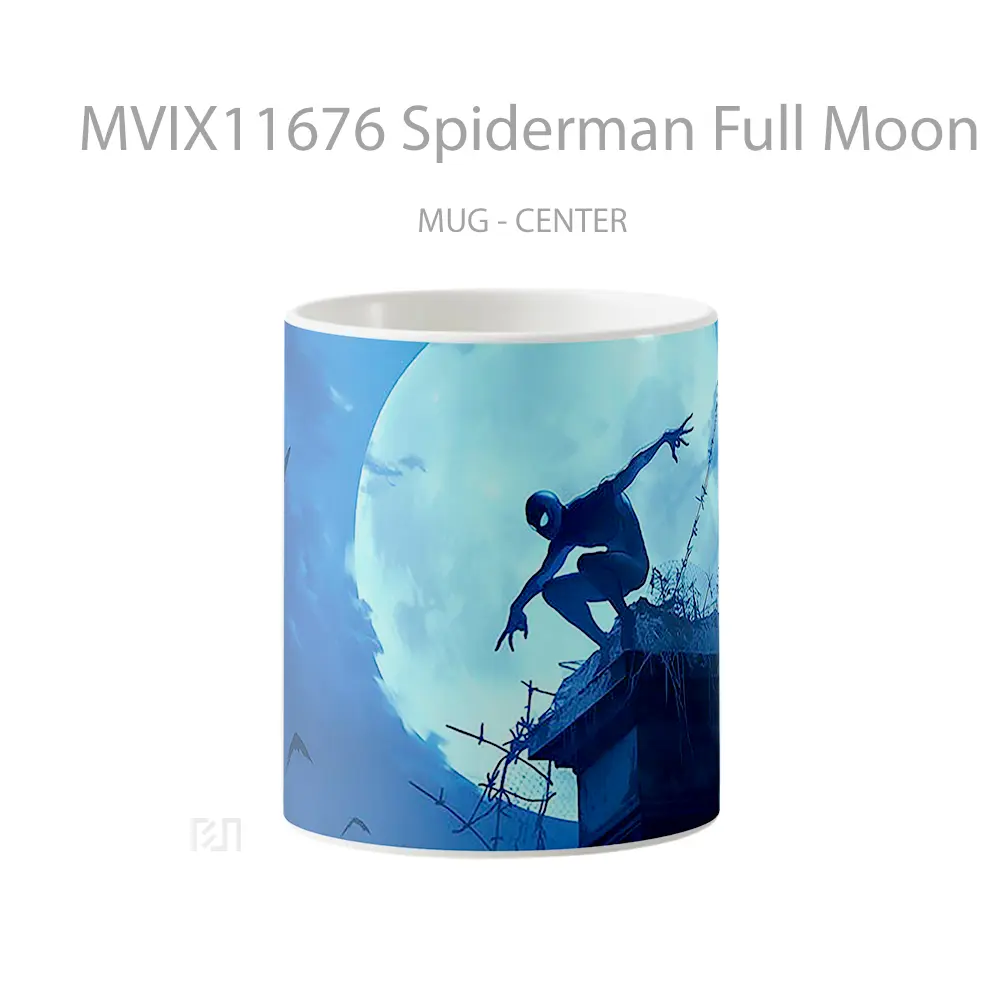 Mug Spiderman Full Moon Night Blue Hadiah Spesial Fans Superhero