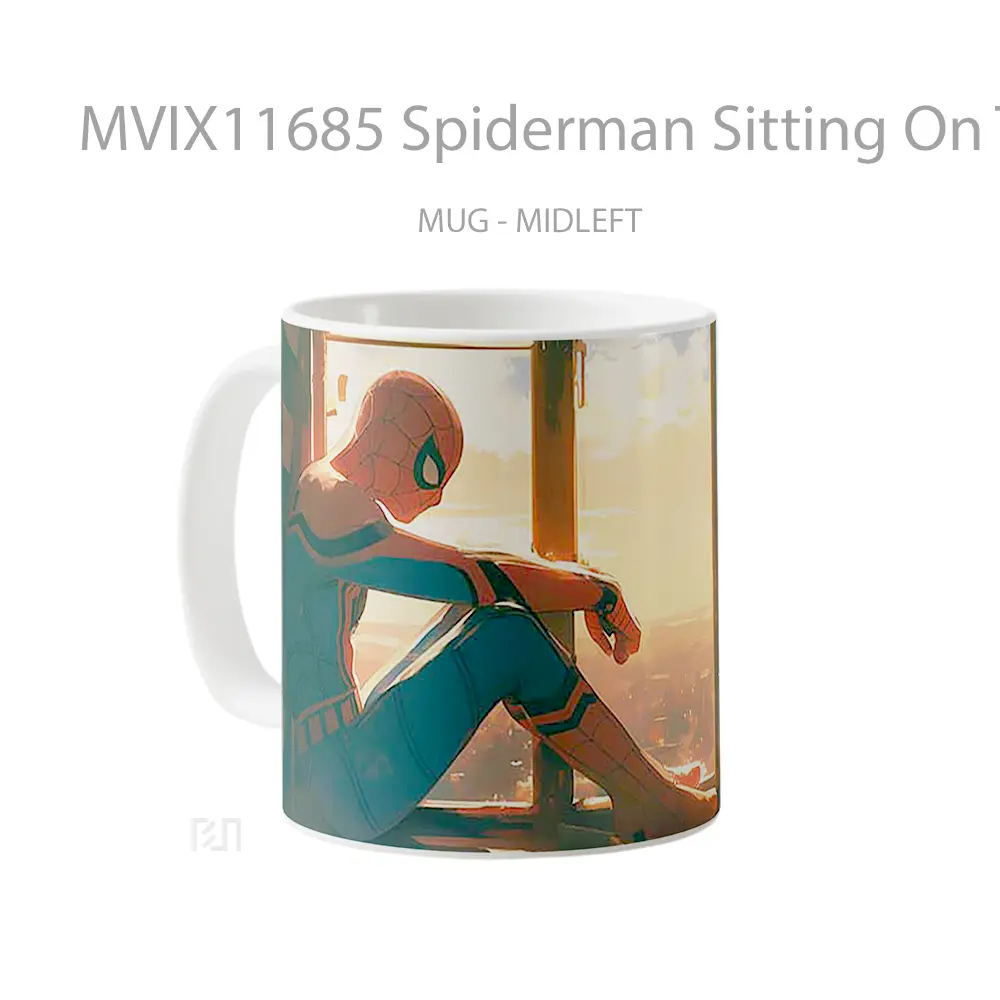 Mug Spiderman Sitting On The Window Sunset 1 Gelas Keramik Koleksi Superhero - All-side / Desain