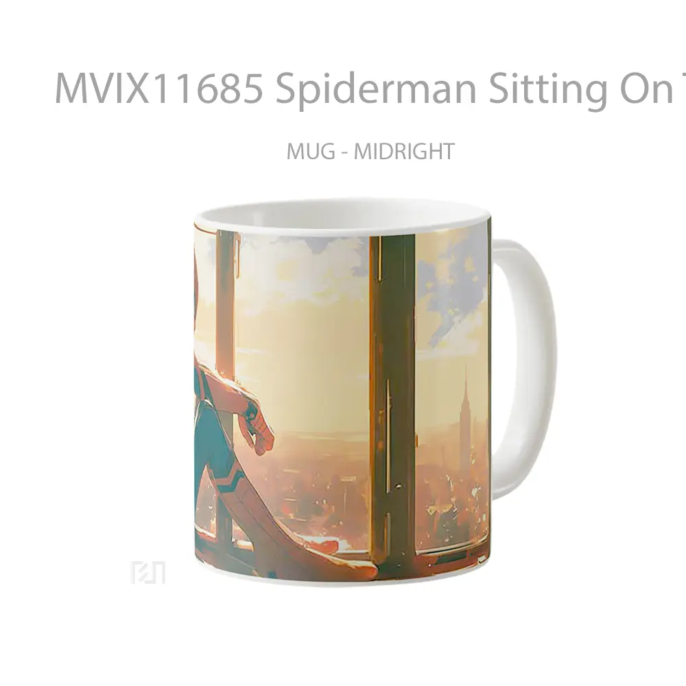 Mug Spiderman Sitting On The Window Sunset 1 Gelas Keramik Koleksi Superhero - All-side / Desain