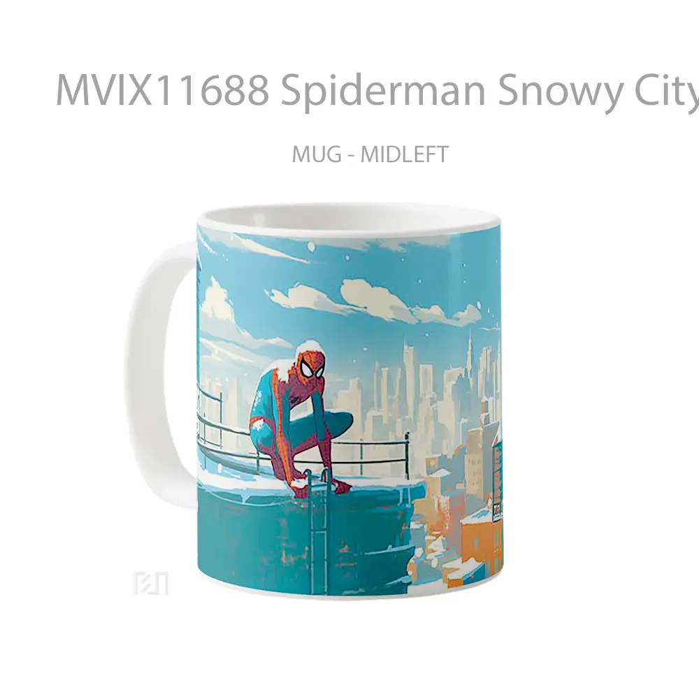 Mug Spiderman Snowy City Comix Pc Gelas Keramik Koleksi Superhero - All-side / Desain