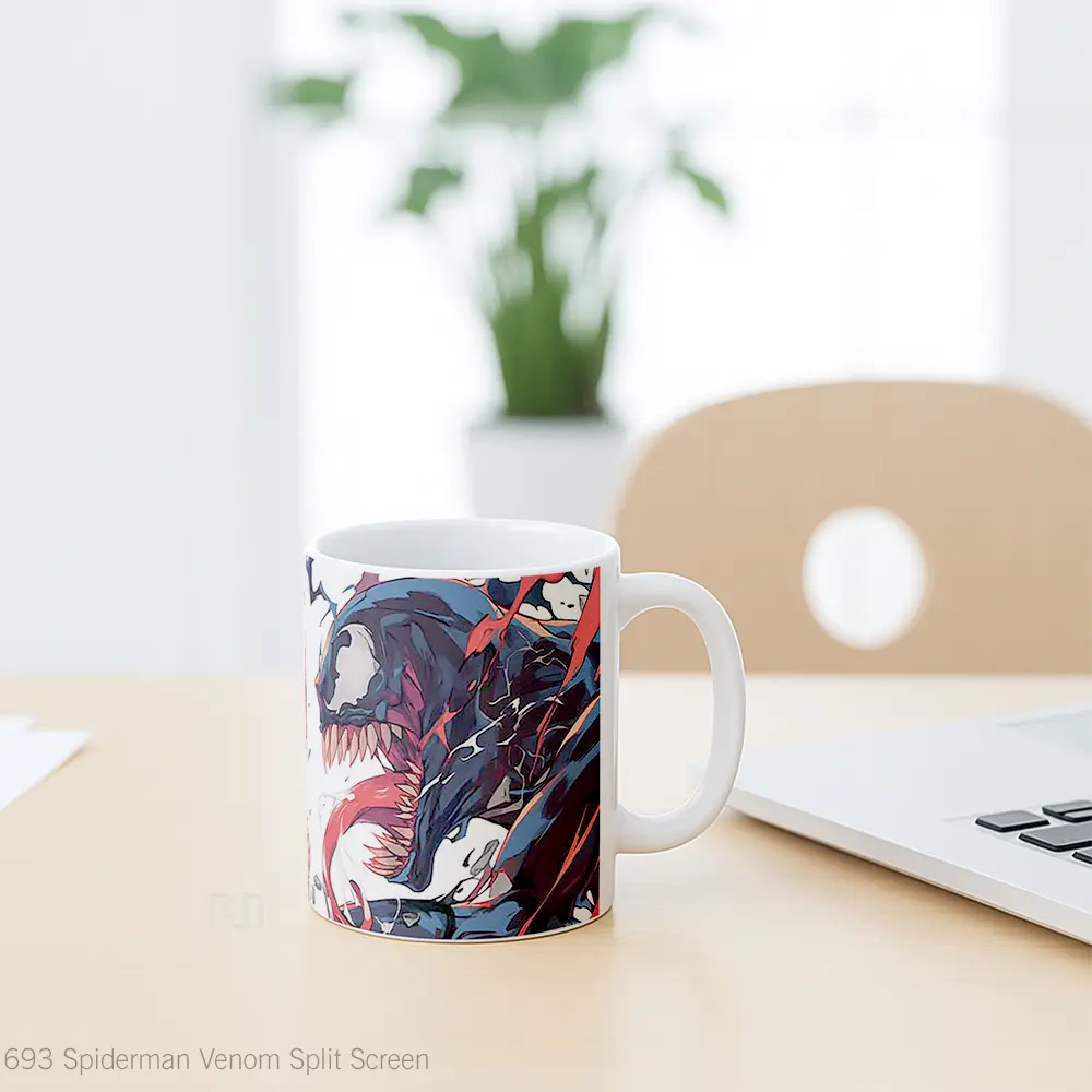 Mug Spiderman Venom Split Screen Gelas Keramik Koleksi Superhero - All-side / Desain