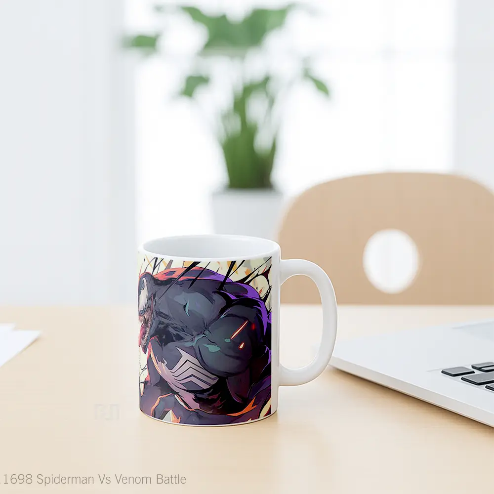 Mug Spiderman Vs Venom Battle Gelas Keramik Koleksi Superhero - All-side / Desain