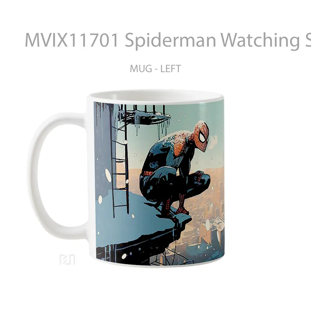 Mug Spiderman Watching Sunset Over Snowing Nyc Hadiah Spesial Fans Superhero - All-side / Desain