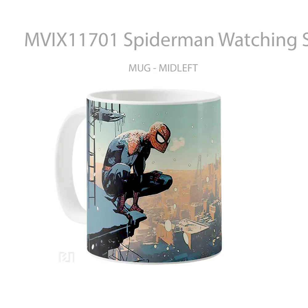 Mug Spiderman Watching Sunset Over Snowing Nyc Hadiah Spesial Fans Superhero - All-side / Desain