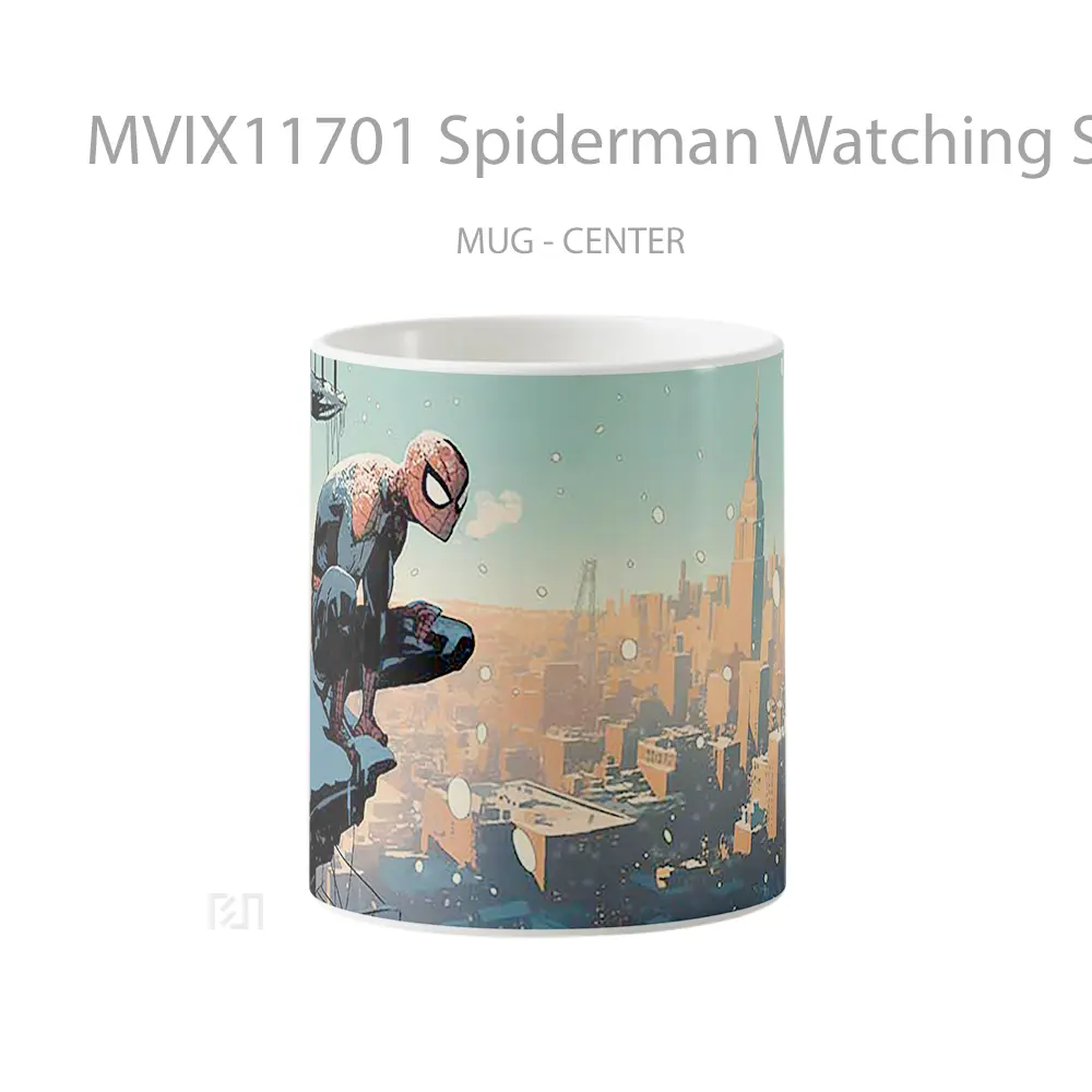 Mug Spiderman Watching Sunset Over Snowing Nyc Hadiah Spesial Fans Superhero