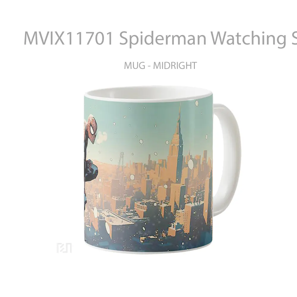 Mug Spiderman Watching Sunset Over Snowing Nyc Hadiah Spesial Fans Superhero - All-side / Desain